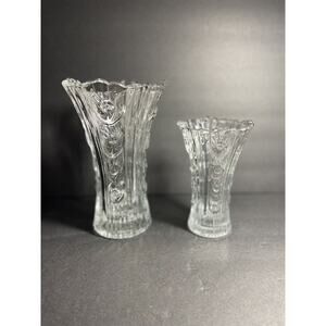 Vintage Elena Borgonova Set of 2 gorgeous rose emboss Italian heavy crystal vase